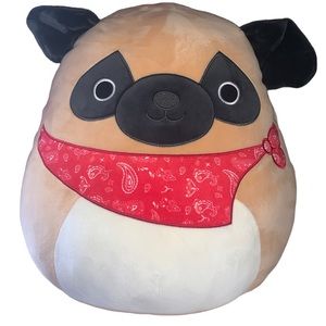 Rare Squishmallow – Prince the Pug with Red Bandanna, 18” | NWT